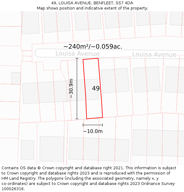 49, LOUISA AVENUE, BENFLEET, SS7 4DA: Plot and title map