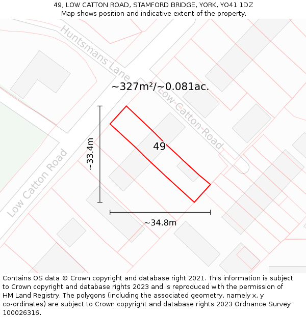 49, LOW CATTON ROAD, STAMFORD BRIDGE, YORK, YO41 1DZ: Plot and title map