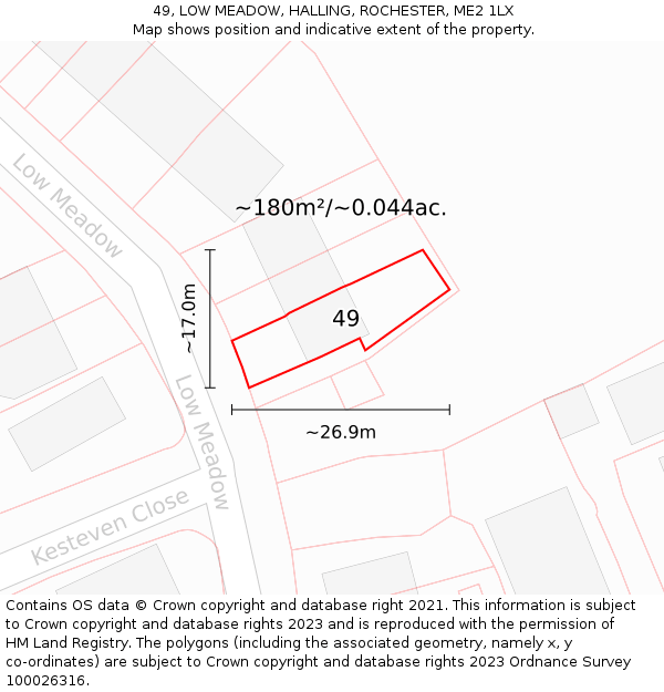 49, LOW MEADOW, HALLING, ROCHESTER, ME2 1LX: Plot and title map