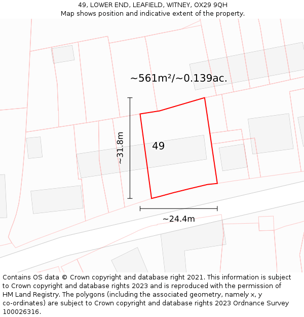 49, LOWER END, LEAFIELD, WITNEY, OX29 9QH: Plot and title map