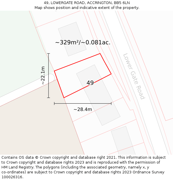 49, LOWERGATE ROAD, ACCRINGTON, BB5 6LN: Plot and title map