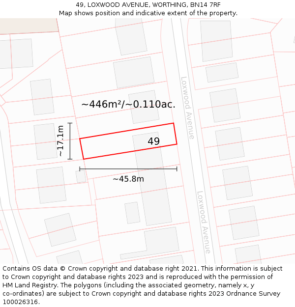 49, LOXWOOD AVENUE, WORTHING, BN14 7RF: Plot and title map
