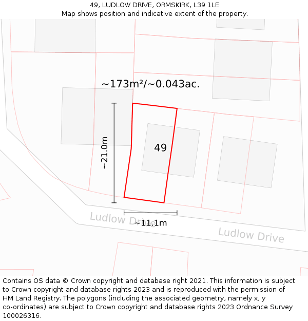 49, LUDLOW DRIVE, ORMSKIRK, L39 1LE: Plot and title map