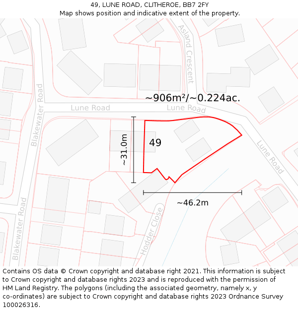 49, LUNE ROAD, CLITHEROE, BB7 2FY: Plot and title map