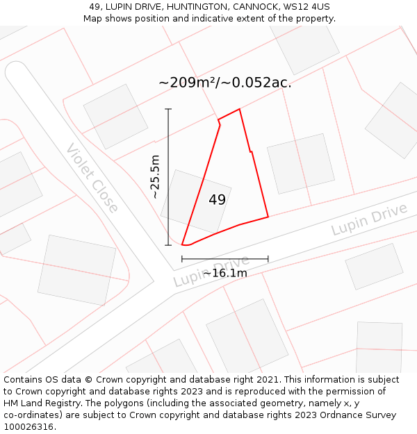 49, LUPIN DRIVE, HUNTINGTON, CANNOCK, WS12 4US: Plot and title map