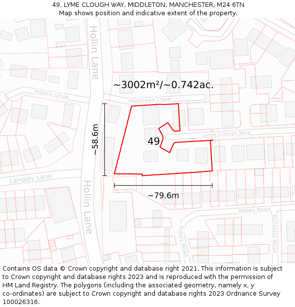 49, LYME CLOUGH WAY, MIDDLETON, MANCHESTER, M24 6TN: Plot and title map