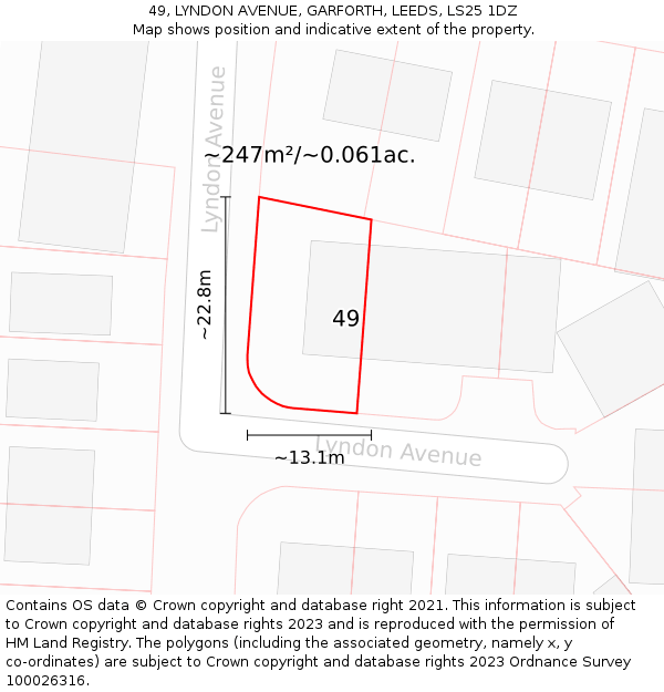 49, LYNDON AVENUE, GARFORTH, LEEDS, LS25 1DZ: Plot and title map