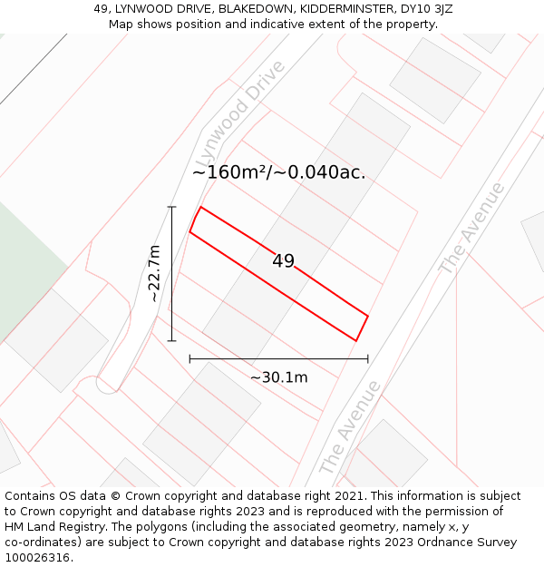 49, LYNWOOD DRIVE, BLAKEDOWN, KIDDERMINSTER, DY10 3JZ: Plot and title map
