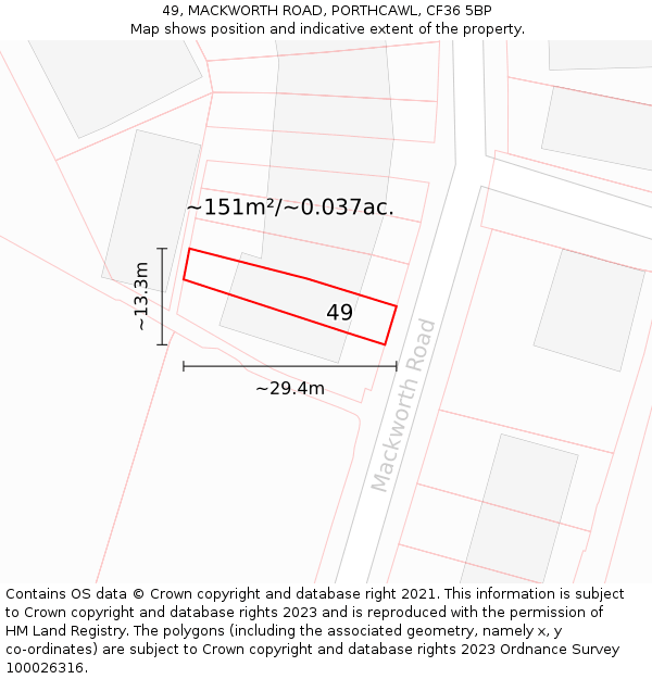 49, MACKWORTH ROAD, PORTHCAWL, CF36 5BP: Plot and title map