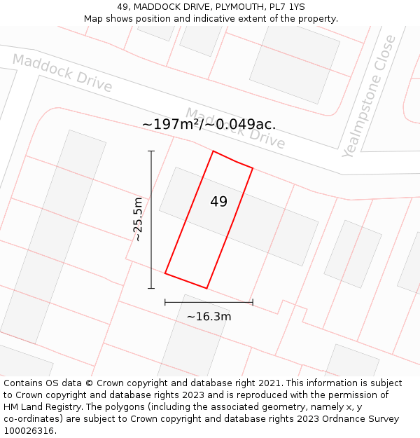49, MADDOCK DRIVE, PLYMOUTH, PL7 1YS: Plot and title map