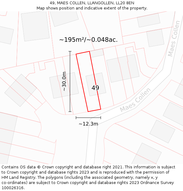 49, MAES COLLEN, LLANGOLLEN, LL20 8EN: Plot and title map