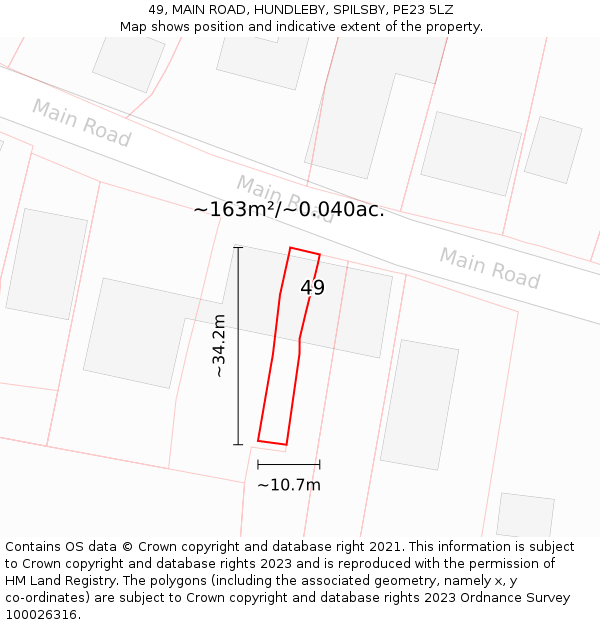 49, MAIN ROAD, HUNDLEBY, SPILSBY, PE23 5LZ: Plot and title map