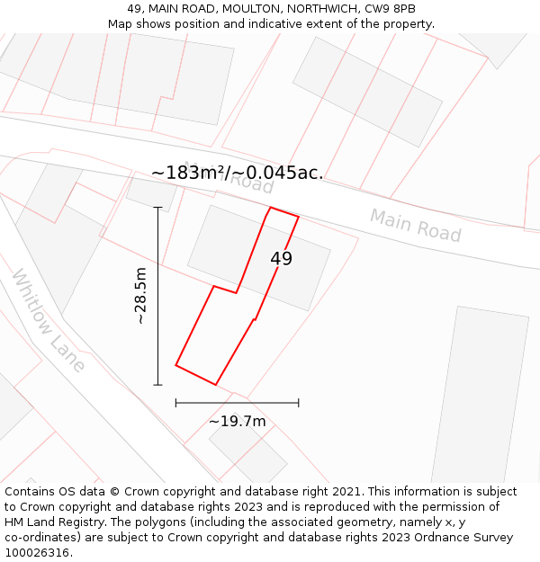 49, MAIN ROAD, MOULTON, NORTHWICH, CW9 8PB: Plot and title map