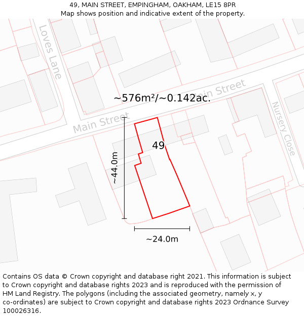 49, MAIN STREET, EMPINGHAM, OAKHAM, LE15 8PR: Plot and title map