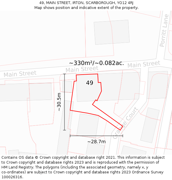 49, MAIN STREET, IRTON, SCARBOROUGH, YO12 4RJ: Plot and title map