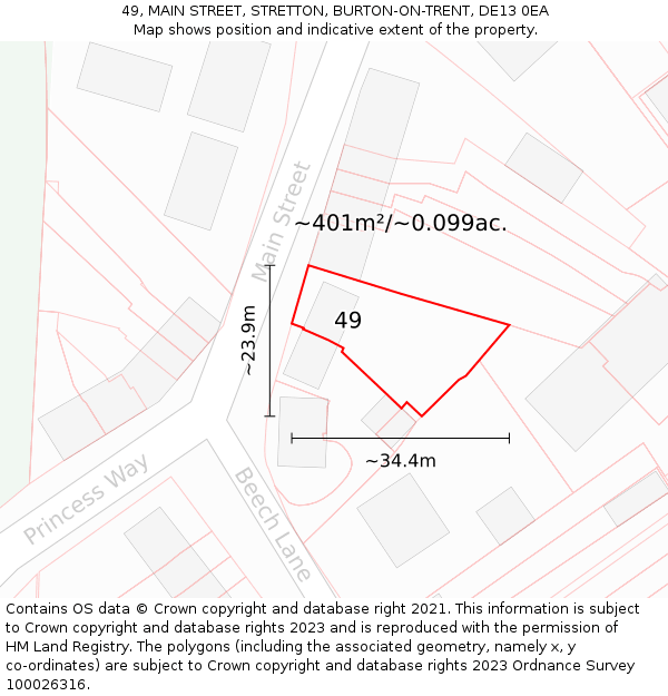 49, MAIN STREET, STRETTON, BURTON-ON-TRENT, DE13 0EA: Plot and title map