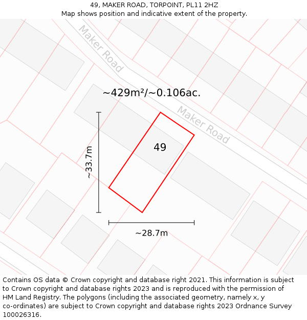 49, MAKER ROAD, TORPOINT, PL11 2HZ: Plot and title map