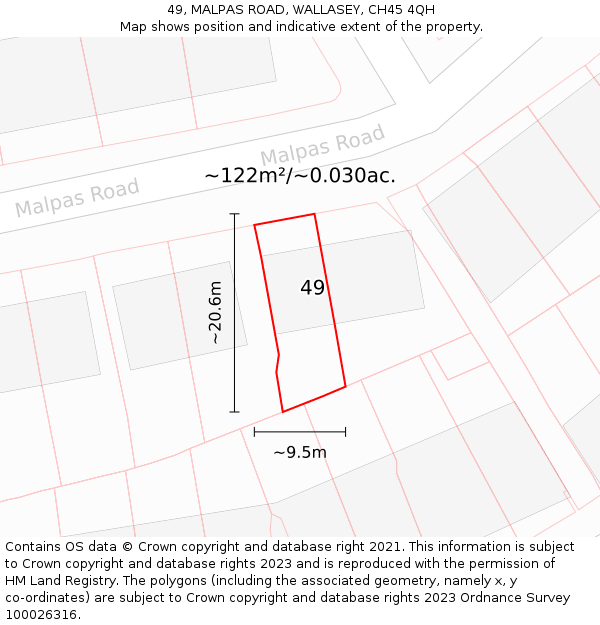 49, MALPAS ROAD, WALLASEY, CH45 4QH: Plot and title map