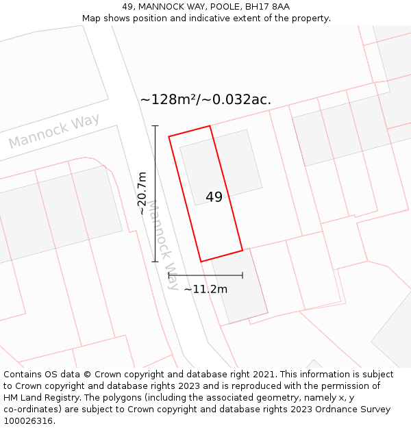 49, MANNOCK WAY, POOLE, BH17 8AA: Plot and title map
