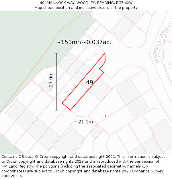49, MANNOCK WAY, WOODLEY, READING, RG5 4XW: Plot and title map