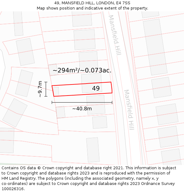 49, MANSFIELD HILL, LONDON, E4 7SS: Plot and title map