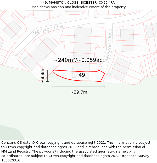 49, MANSTON CLOSE, BICESTER, OX26 4FA: Plot and title map