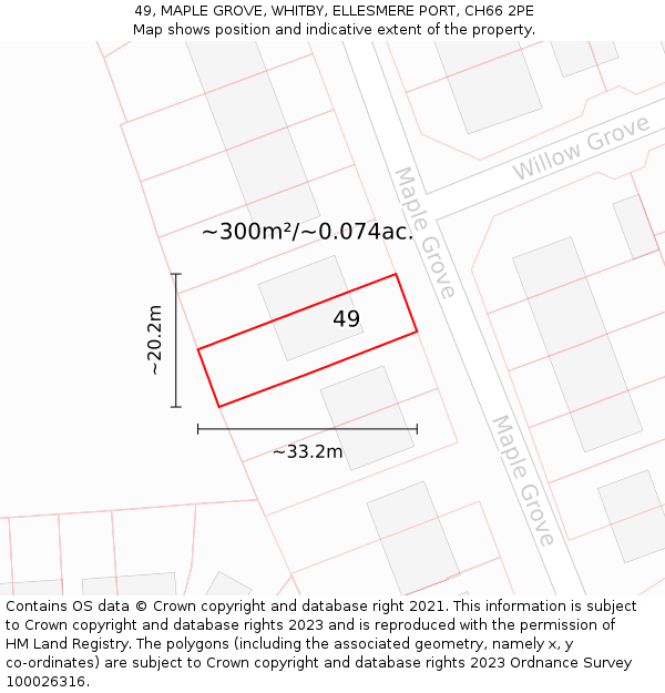 49, MAPLE GROVE, WHITBY, ELLESMERE PORT, CH66 2PE: Plot and title map