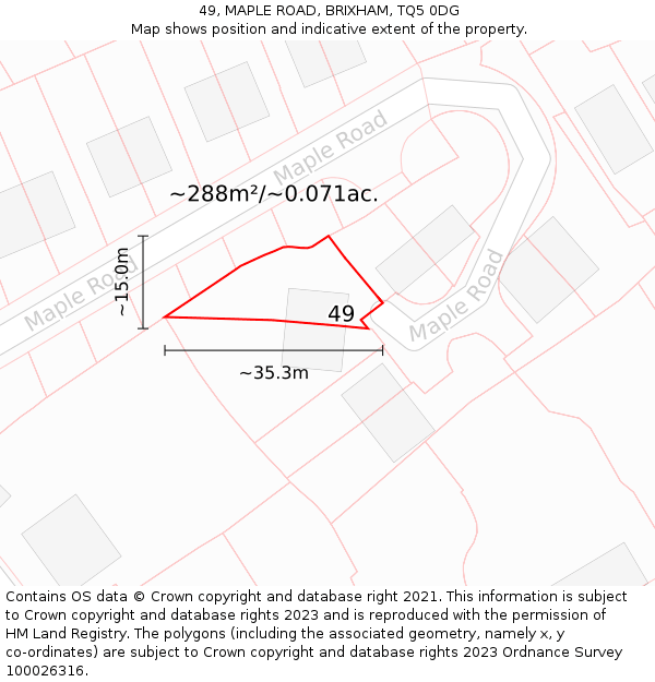 49, MAPLE ROAD, BRIXHAM, TQ5 0DG: Plot and title map
