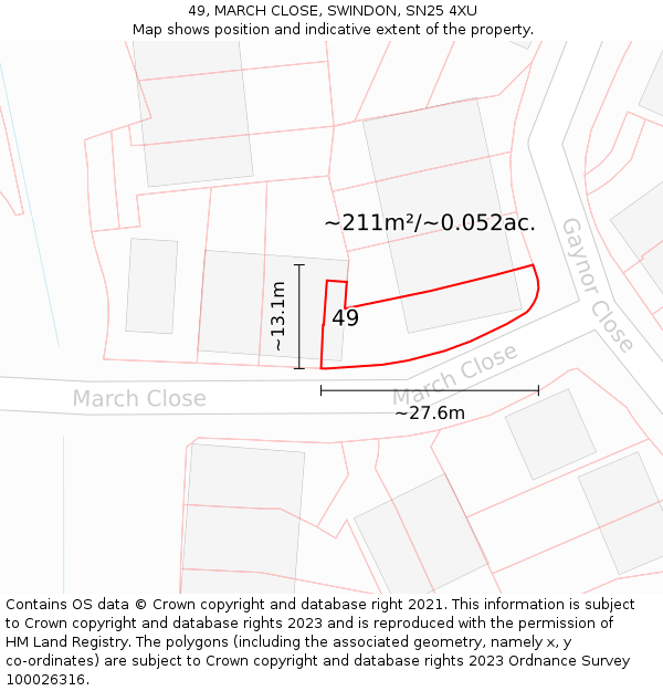 49, MARCH CLOSE, SWINDON, SN25 4XU: Plot and title map
