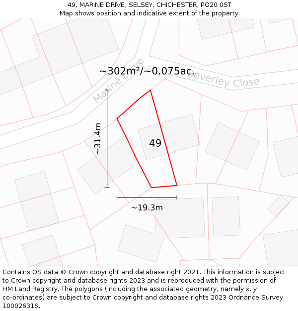 49, MARINE DRIVE, SELSEY, CHICHESTER, PO20 0ST: Plot and title map