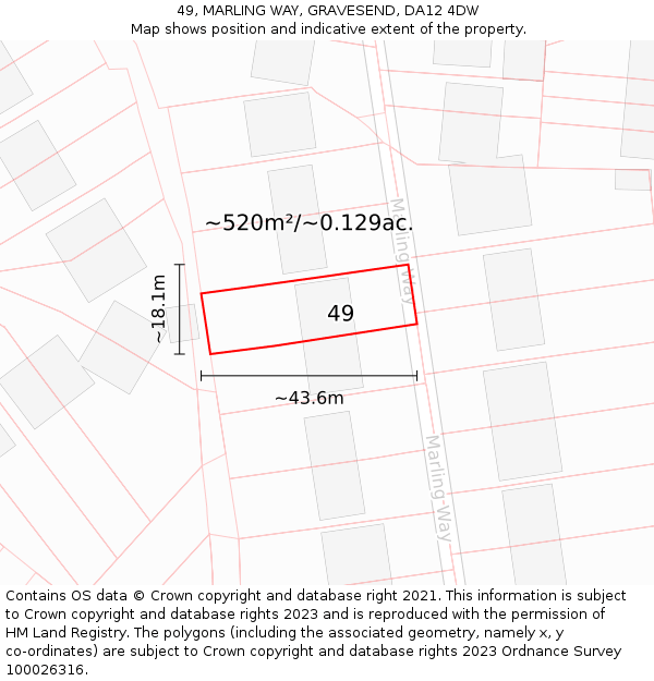 49, MARLING WAY, GRAVESEND, DA12 4DW: Plot and title map