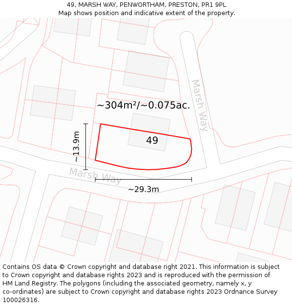 49, MARSH WAY, PENWORTHAM, PRESTON, PR1 9PL: Plot and title map