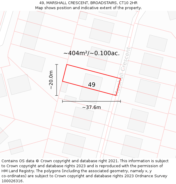 49, MARSHALL CRESCENT, BROADSTAIRS, CT10 2HR: Plot and title map