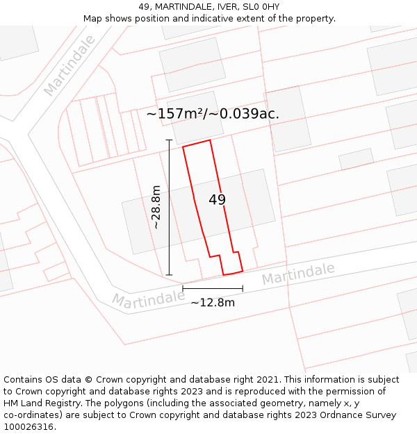 49, MARTINDALE, IVER, SL0 0HY: Plot and title map