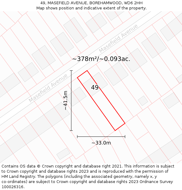 49, MASEFIELD AVENUE, BOREHAMWOOD, WD6 2HH: Plot and title map