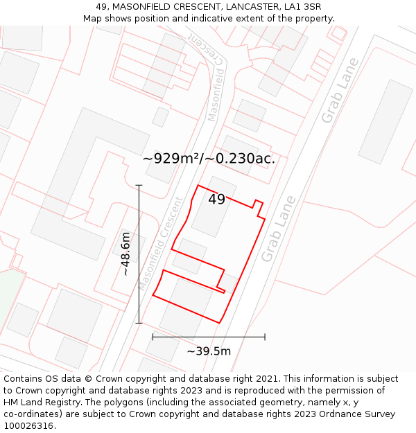 49, MASONFIELD CRESCENT, LANCASTER, LA1 3SR: Plot and title map