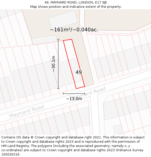 49, MAYNARD ROAD, LONDON, E17 9JE: Plot and title map