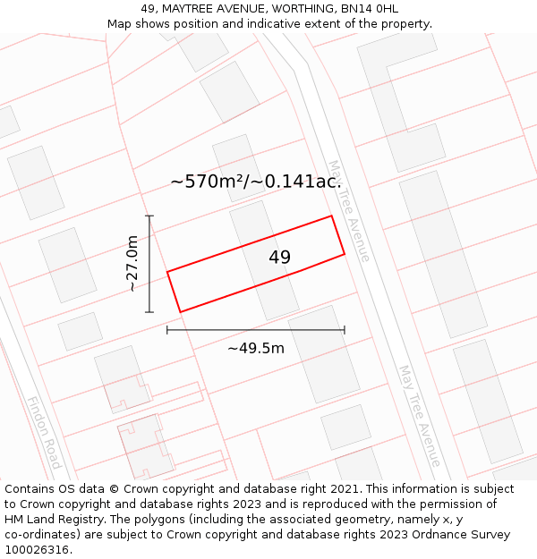 49, MAYTREE AVENUE, WORTHING, BN14 0HL: Plot and title map