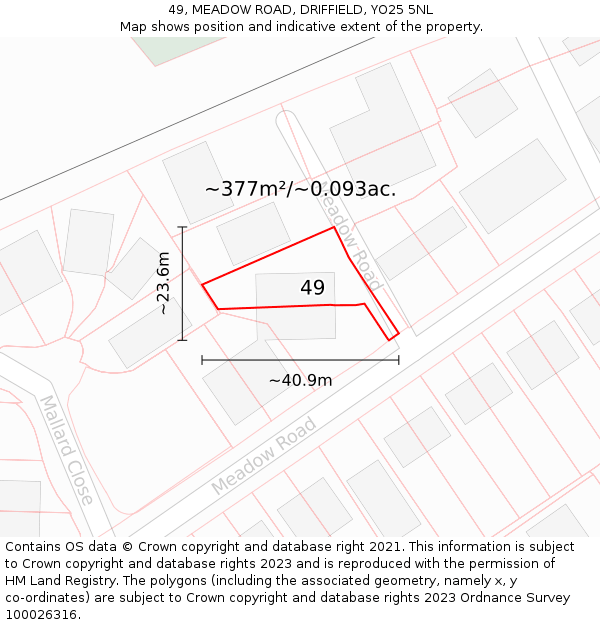 49, MEADOW ROAD, DRIFFIELD, YO25 5NL: Plot and title map