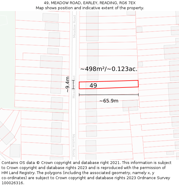 49, MEADOW ROAD, EARLEY, READING, RG6 7EX: Plot and title map