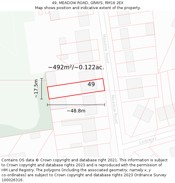 49, MEADOW ROAD, GRAYS, RM16 2EX: Plot and title map