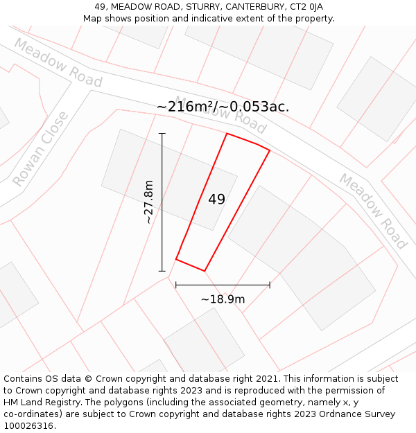49, MEADOW ROAD, STURRY, CANTERBURY, CT2 0JA: Plot and title map