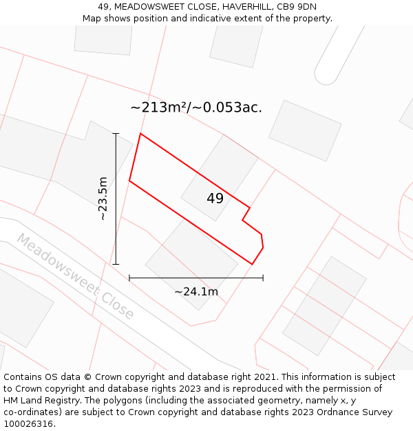 49, MEADOWSWEET CLOSE, HAVERHILL, CB9 9DN: Plot and title map