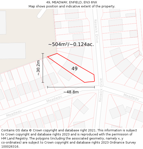 49, MEADWAY, ENFIELD, EN3 6NX: Plot and title map
