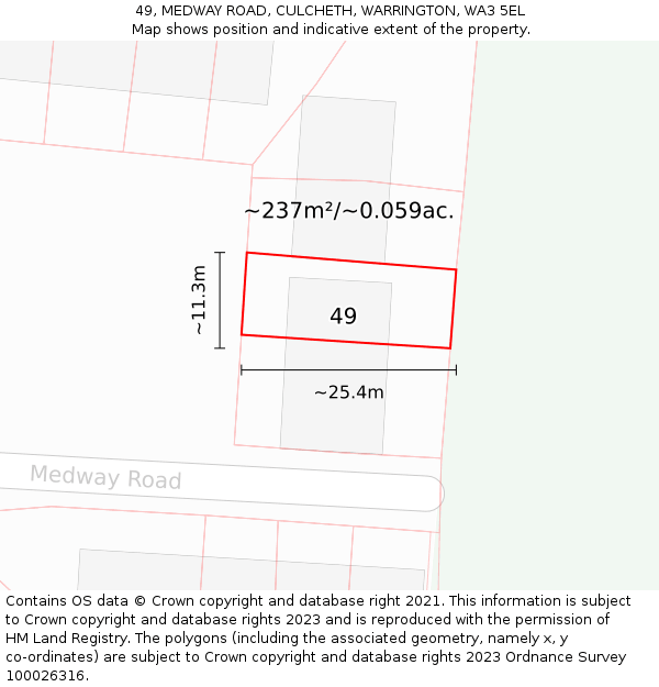 49, MEDWAY ROAD, CULCHETH, WARRINGTON, WA3 5EL: Plot and title map