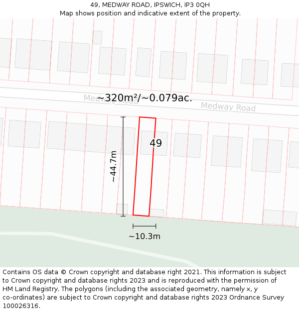 49, MEDWAY ROAD, IPSWICH, IP3 0QH: Plot and title map