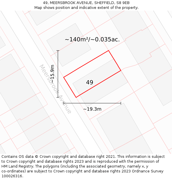 49, MEERSBROOK AVENUE, SHEFFIELD, S8 9EB: Plot and title map