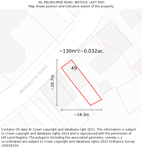 49, MELBOURNE ROAD, IBSTOCK, LE67 6NN: Plot and title map