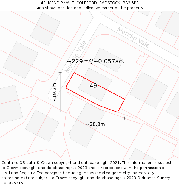 49, MENDIP VALE, COLEFORD, RADSTOCK, BA3 5PR: Plot and title map