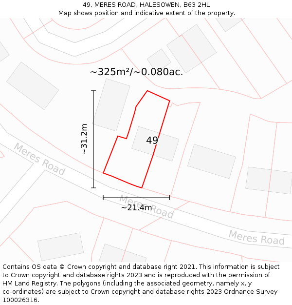 49, MERES ROAD, HALESOWEN, B63 2HL: Plot and title map